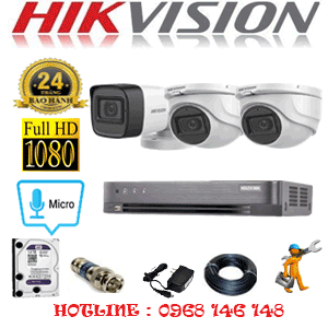 Lắp Đặt Trọn Bộ 3 Camera Hikvision 2.0Mp (Hik-2223124)-HIK-2223124