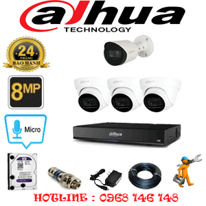 Lắp Đặt Trọn Bộ 4 Camera Dahua 8.0Mp (Dah-8337138)-DAH-8337138